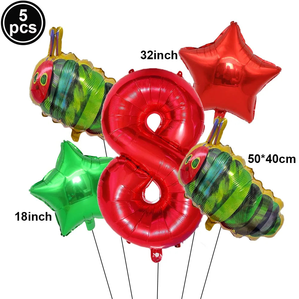 Cartoon Caterpillar Foil Balloon Set – 32" Number Balloons 1–9