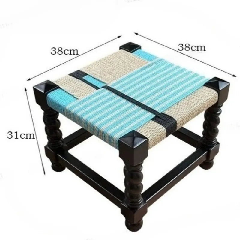 Woven Beech Wood Stool – Retro Accent Seat for Living Room Woven Accent Stool Babs Style F