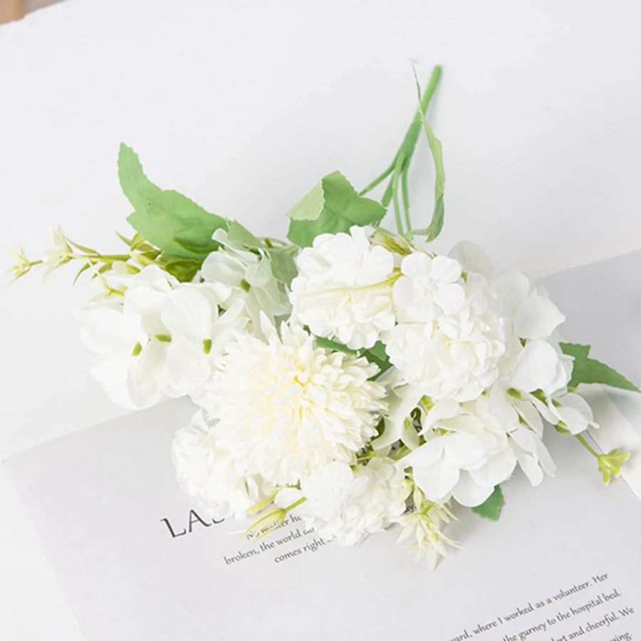 Silk Hydrangea Artificial Flower Bouquet – Wedding & Home Décor Artificial Flower Bouquet Babs WHITE 1 PC