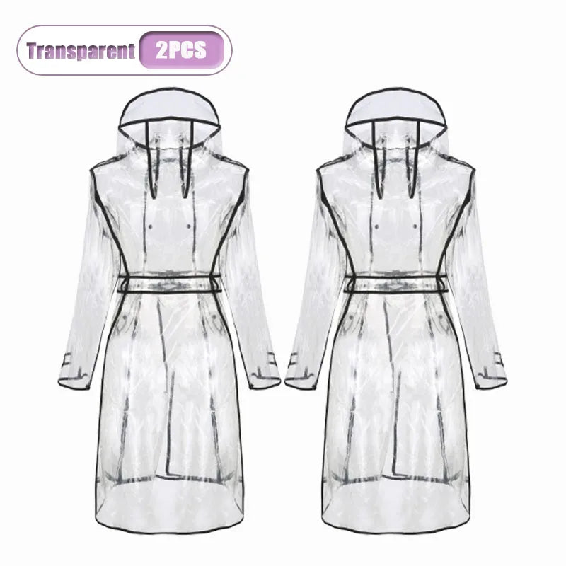 EVA Transparent Raincoat with Belt – Waterproof Poncho Unisex Waterproof Raincoat Babs Transparent-2PCS 150-170cm