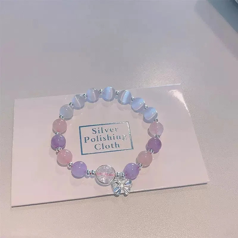 Blue Moonstone Cat Eye Crystal Bead Bracelet Set 3pcs Women Crystal Bead Bracelet Set Babs