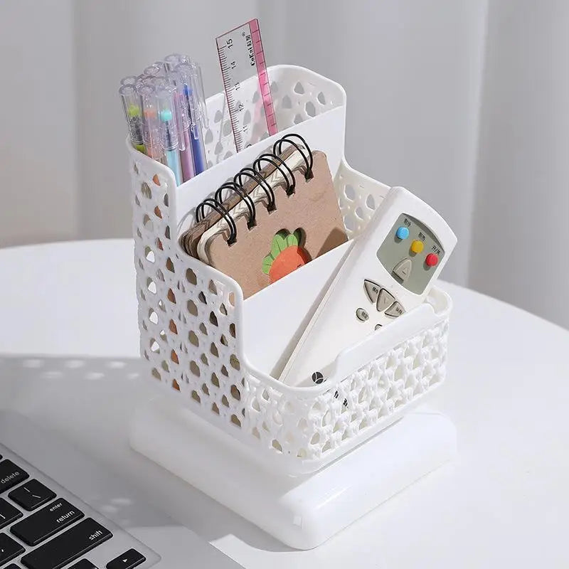 3-Tier Hollow Pen Holder & Phone Stand Desktop Organizer Desktop Pen Organizer Babs White