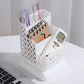 3-Tier Hollow Pen Holder & Phone Stand Desktop Organizer Desktop Pen Organizer Babs White