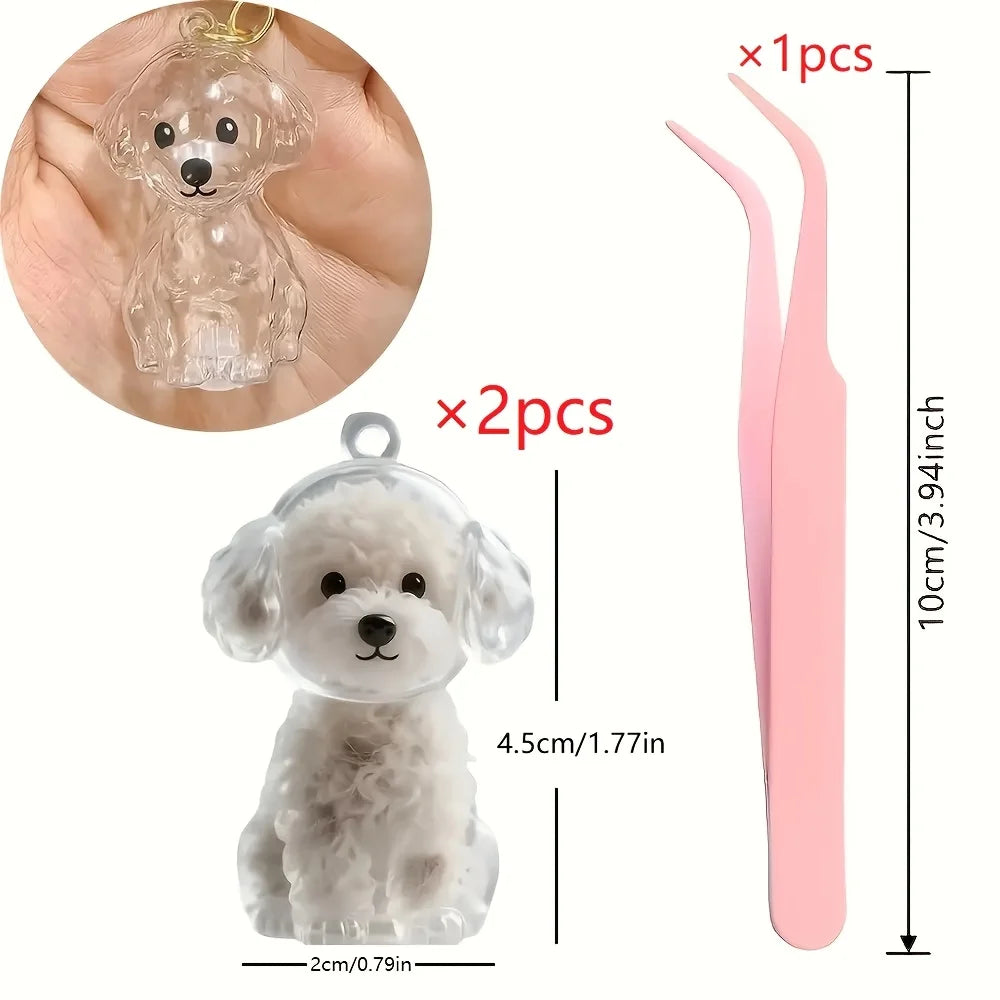 Dog Hair Keychains Set of 2 with Tweezer – Pet Keepsake Pet Keepsake Keychain Babs Teddy style