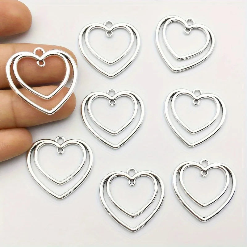 20pcs Vintage Silver Double Heart Alloy Charms – Jewelry Making Jewelry Making Charms Babs