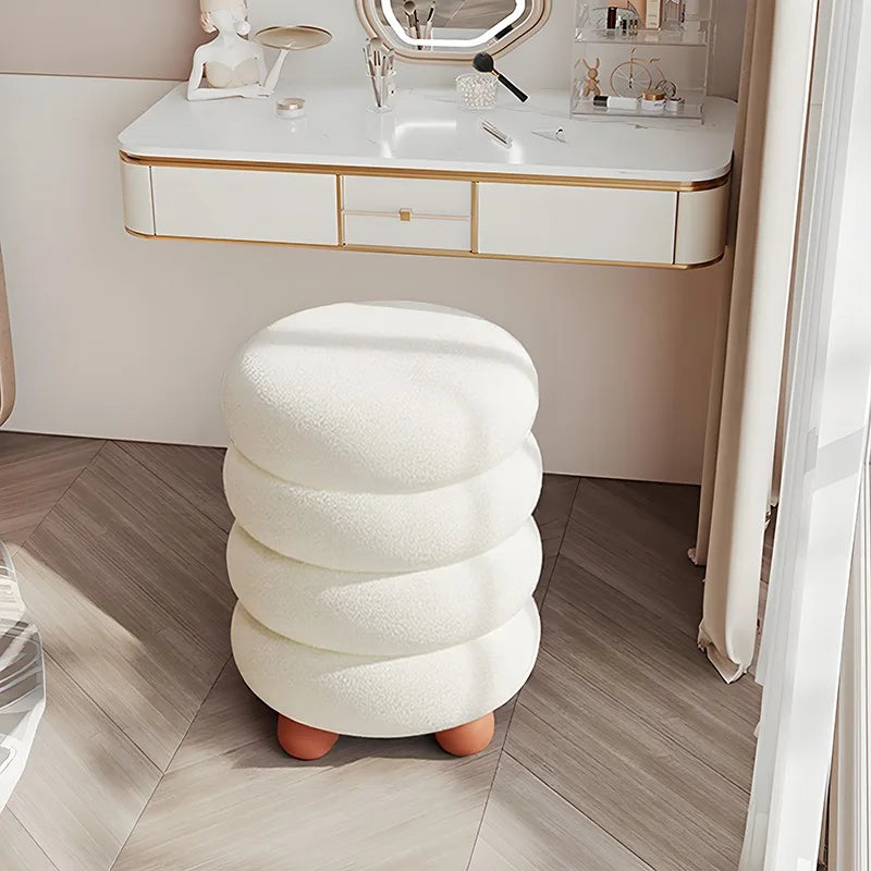 Modern Lambswool Round Stool – Luxury Bedroom & Vanity Seat Decorative Round Stool Babs