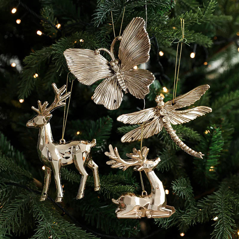 Christmas Gold Ornaments – Elk Angel Snowflake Xmas Tree Pendants Christmas Tree Ornaments Babs