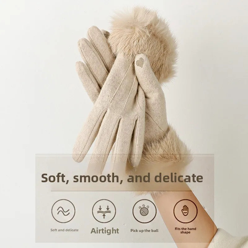 Women's Wool Cashmere Winter Gloves – Touchscreen Warm Knit Winter Knit Gloves Babs