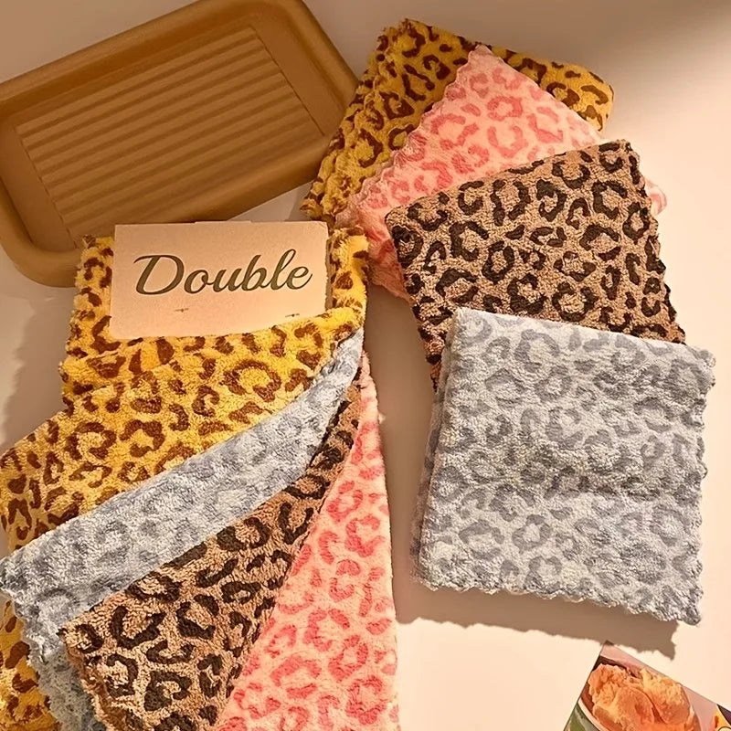 4-Pack Leopard Print Coral Fleece Cleaning Cloths | Absorbent Cleaning Cloths Babs