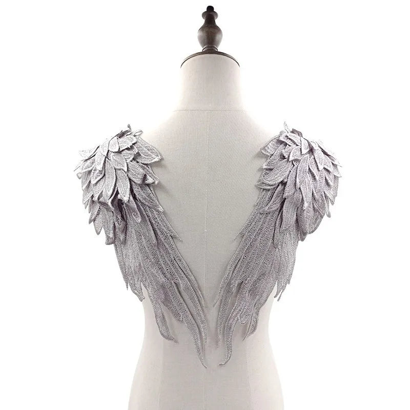 Gold Embroidery Angel Wing Applique Patch – DIY Bridal Dress Embroidery Applique Patch Babs Grey