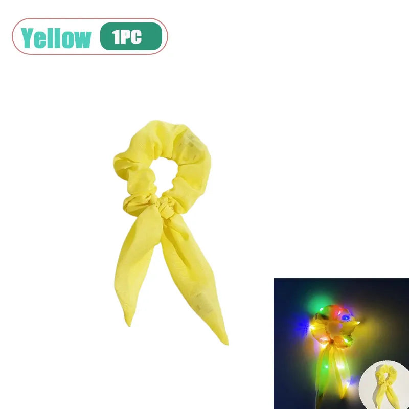 LED Light-Up Bow Scrunchie Glowing Hair Tie | Party Festival LED Hair Accessory Babs Yellow-1pc