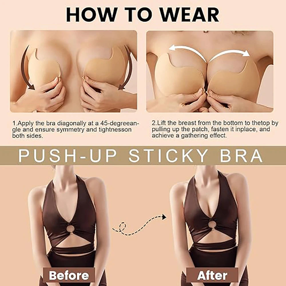 Invisible Sticky Push-Up Bra – Strapless Silicone Nipple Covers Adhesive Sticky Bra Babs