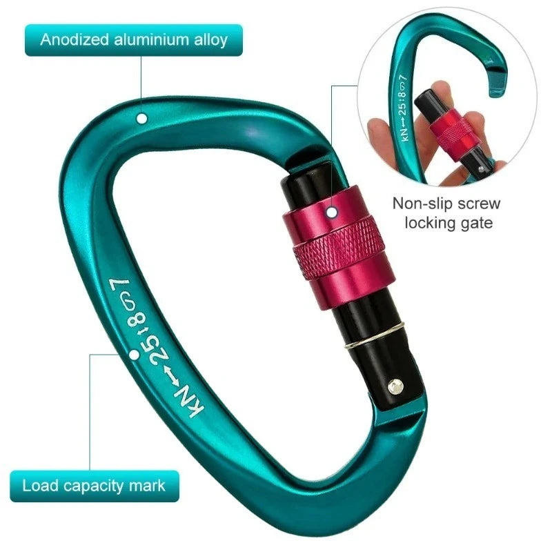 D-Shape Screw Lock Carabiner 25KN – Aluminum Climbing Buckle Climbing Carabiner Babs