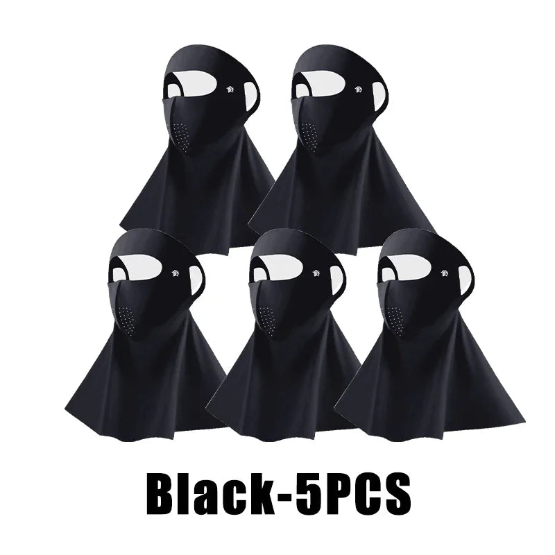 UPF50+ Ice Silk Sun Protection Mask & Neck Scarf – Anti-UV Sun Protection Mask Babs Black 5PCS