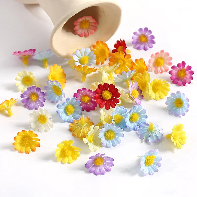 50/100Pcs Mini Artificial Silk Daisy Flower Heads – DIY Decor Artificial Silk Flowers Babs