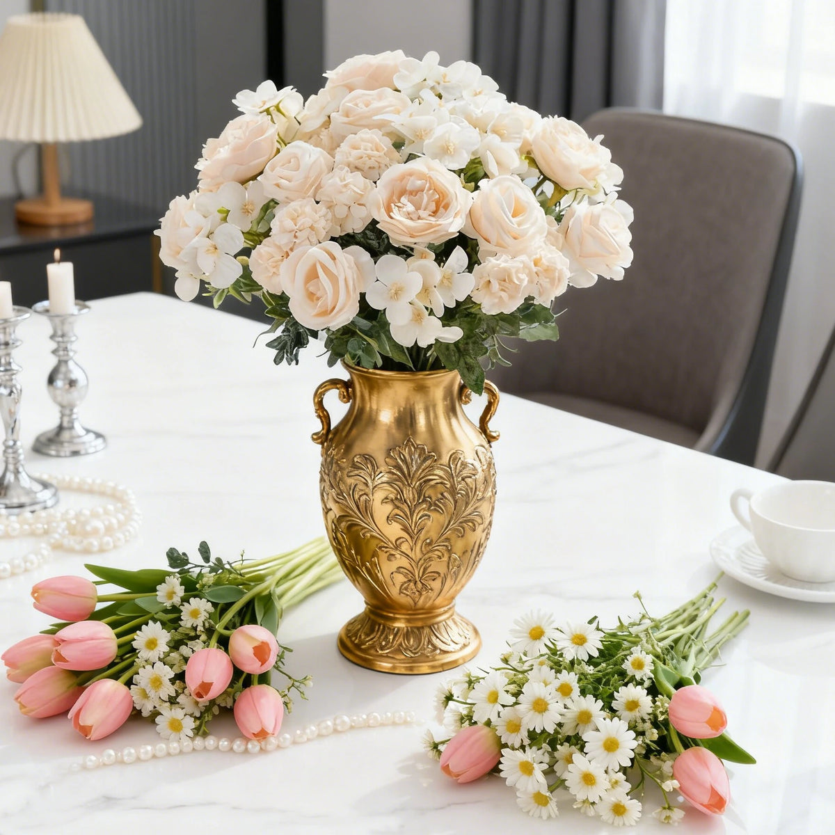 Silk Artificial Rose Peony Hydrangea Flower Spray | DIY Décor Artificial Flower Spray Babs