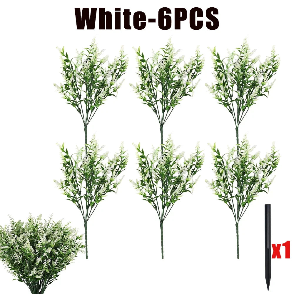 UV Resistant Artificial Lavender Shrubs – Outdoor Garden Decor Artificial Flower Shrub Babs White-6PCS 34CM