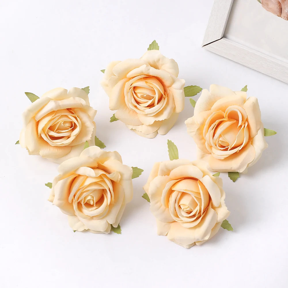 Silk Rose Artificial Flower Heads 7cm – Wedding & Home Décor Artificial Silk Flowers Babs Yellow 10Pcs