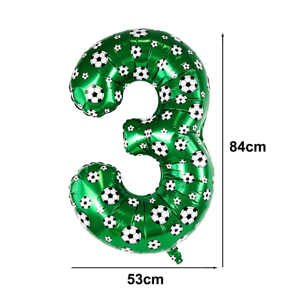 Green Soccer Number Foil Balloons Set 0-9 | Football Party Decor