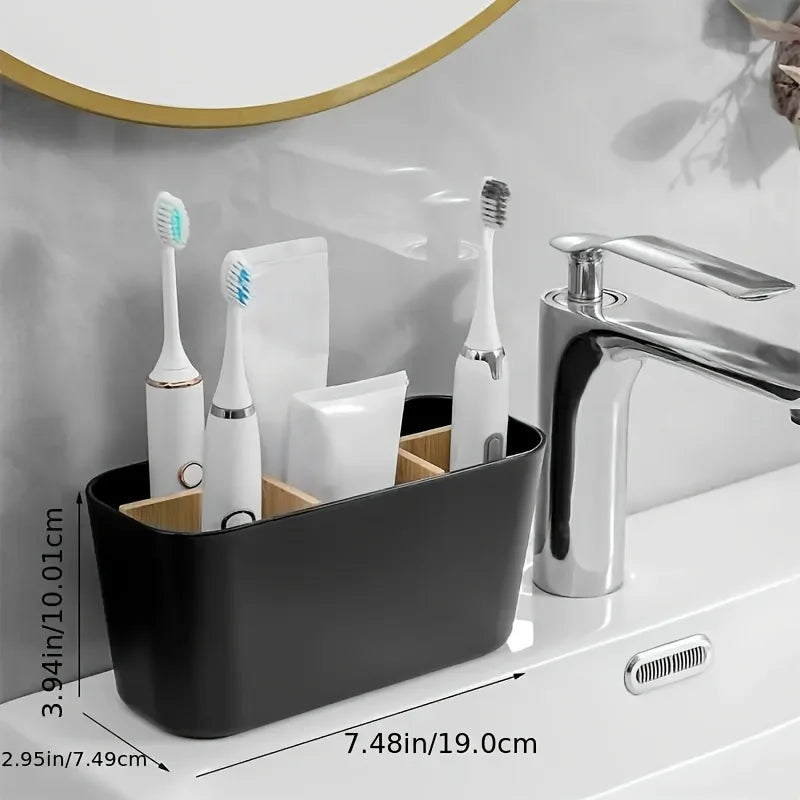 5-Slot Bamboo-Style Toothbrush Holder – Bathroom Countertop Organizer Toothbrush Holder Babs