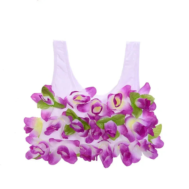 Hawaii Flower Bra Camisole – Kids & Adults Hula Party Top Costume Camisole Babs PURPLE Adult