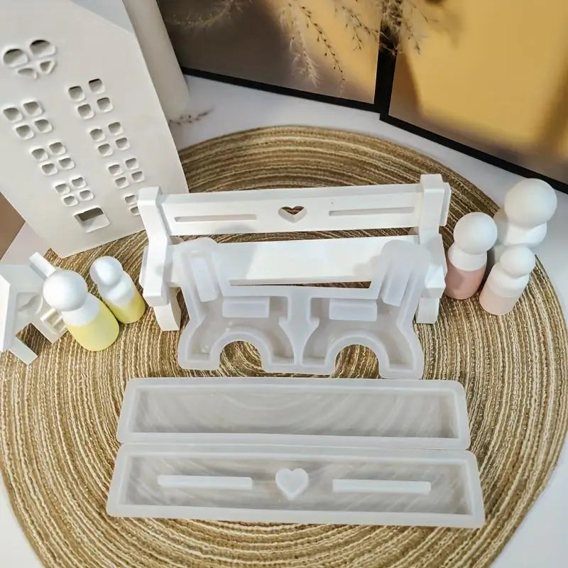 3-Piece DIY Striped Heart Bench Silicone Resin Mold Set Silicone Resin Mold Babs
