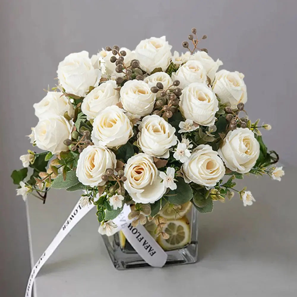 Silk Rose Artificial Flower Bouquet – Wedding & Home Decor Artificial Flower Bouquet Babs