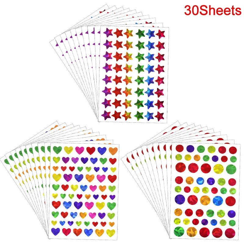 Glitter Star Dot Heart Stickers – Kids Party Favors & Reward Labels Decorative Stickers Babs 30Sheets Mix Other