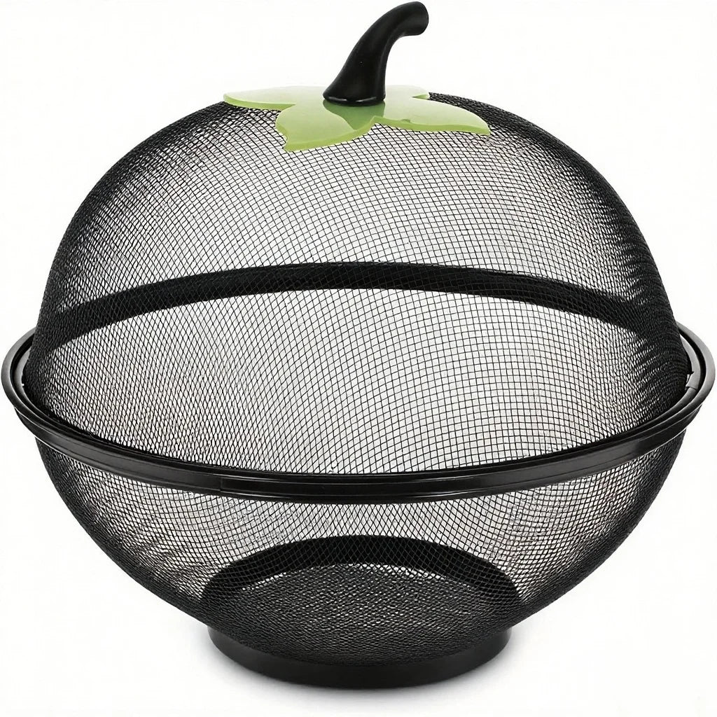 Apple-Shape Mesh Fruit Basket with Lid | Kitchen Storage Bowl Mesh Fruit Basket Babs black