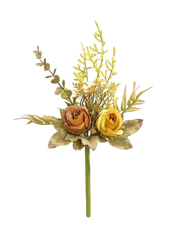 Silk Rose Artificial Flower Bouquet – Wedding & Home Decor Artificial Flower Bouquet Babs YELLOW 1 PC