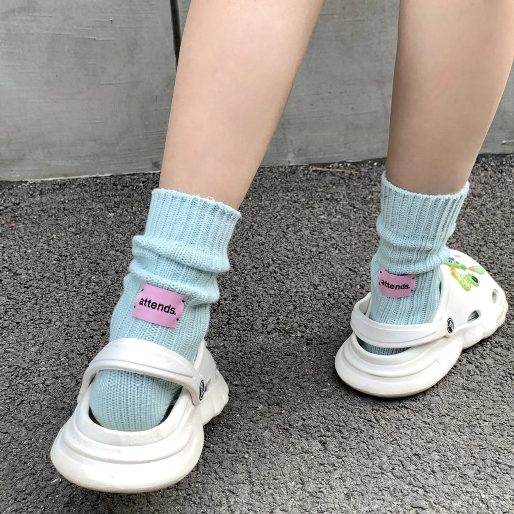 Unisex Cotton Chunky Knit Crew Socks – Retro Stacked Style Knit Crew Socks Babs