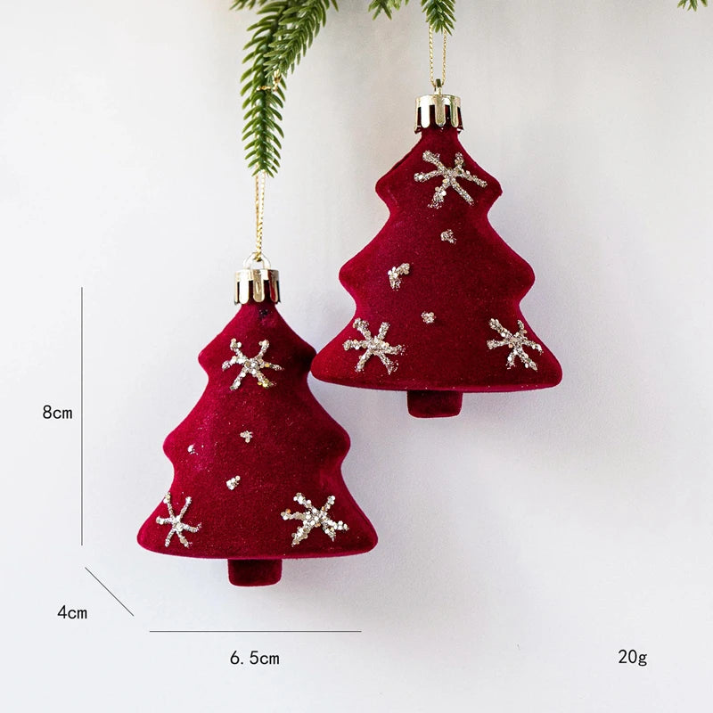 2pcs Velvet Christmas Ornaments – Burgundy Red Bell Candy Cane Christmas Tree Ornaments Babs Tree