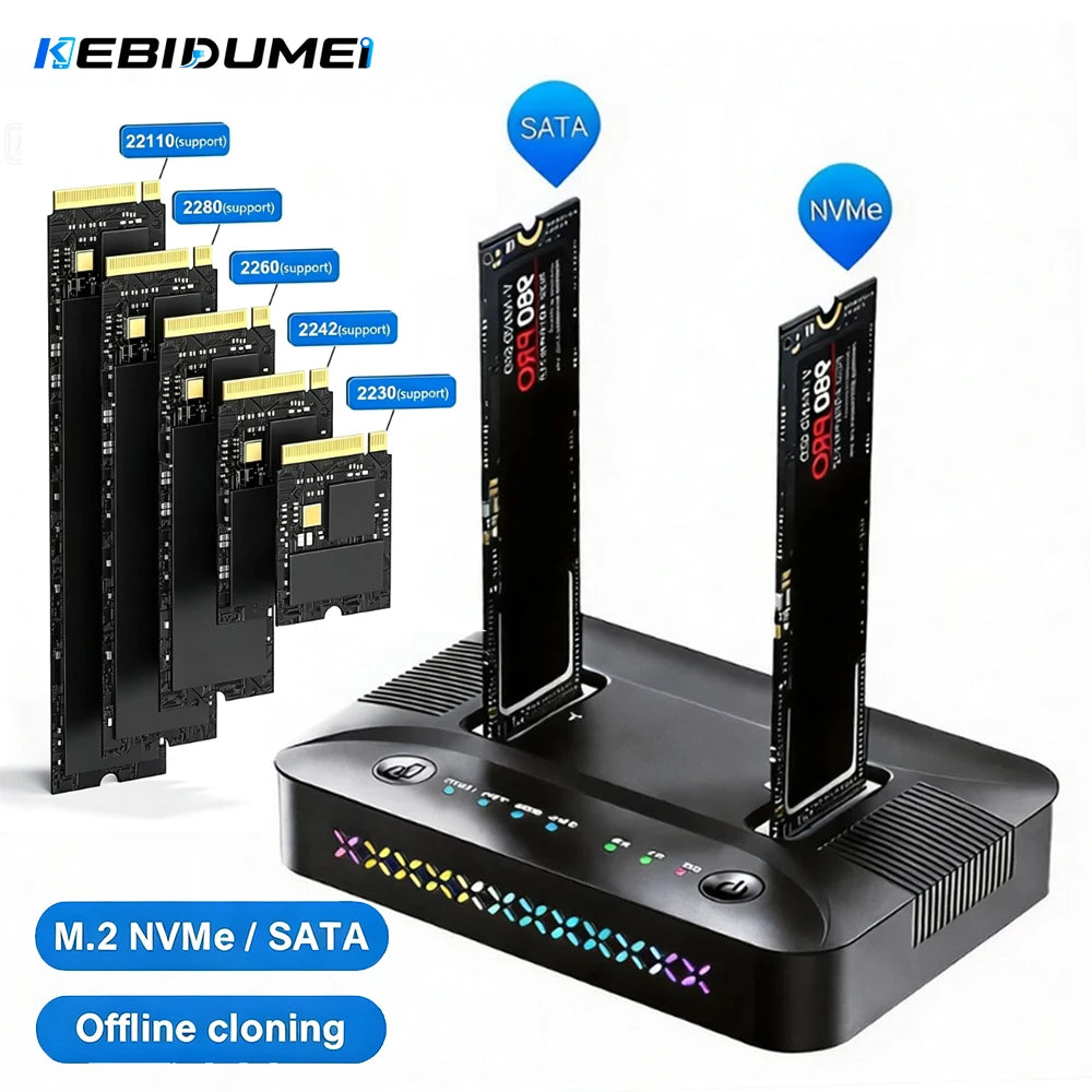 M.2 SSD Dual-Bay Docking Station – 10Gbps Offline Clone NVMe SATA SSD Docking Station Babs