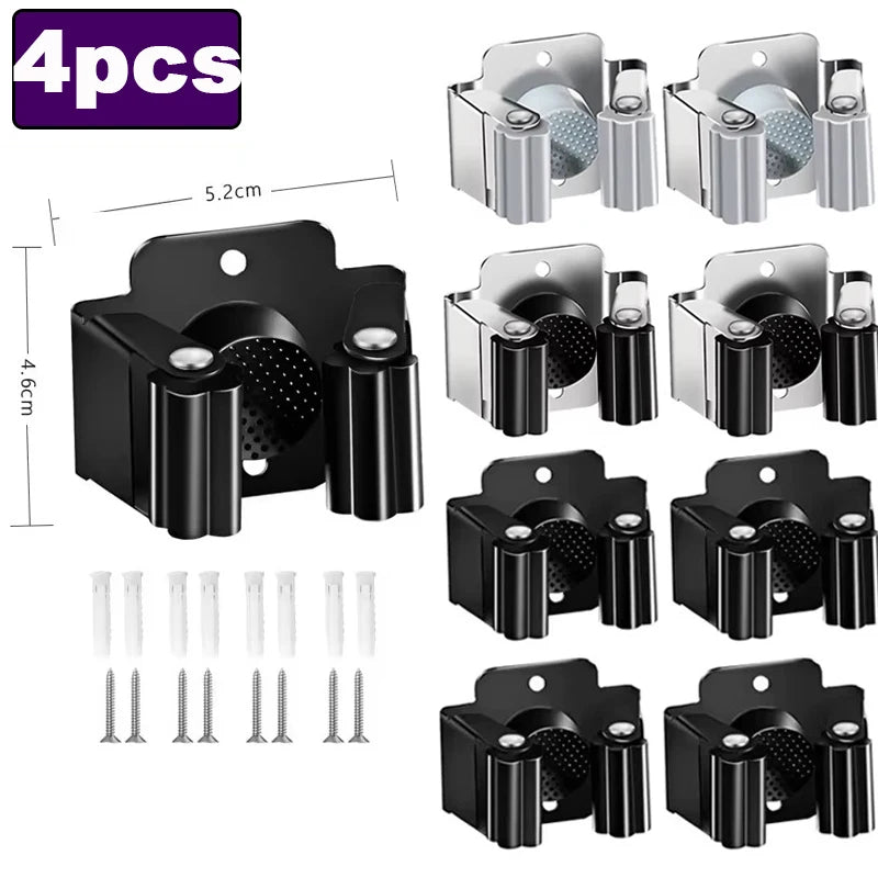 Stainless Steel Wall Mop & Broom Holder Clips | 1–4 Pack Wall Tool Holder Babs