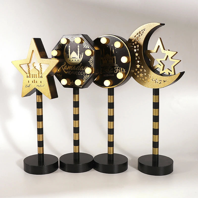 Ramadan Moon Star LED Wooden Lamp – Eid Mubarak Table Décor LED Table Lamp Babs