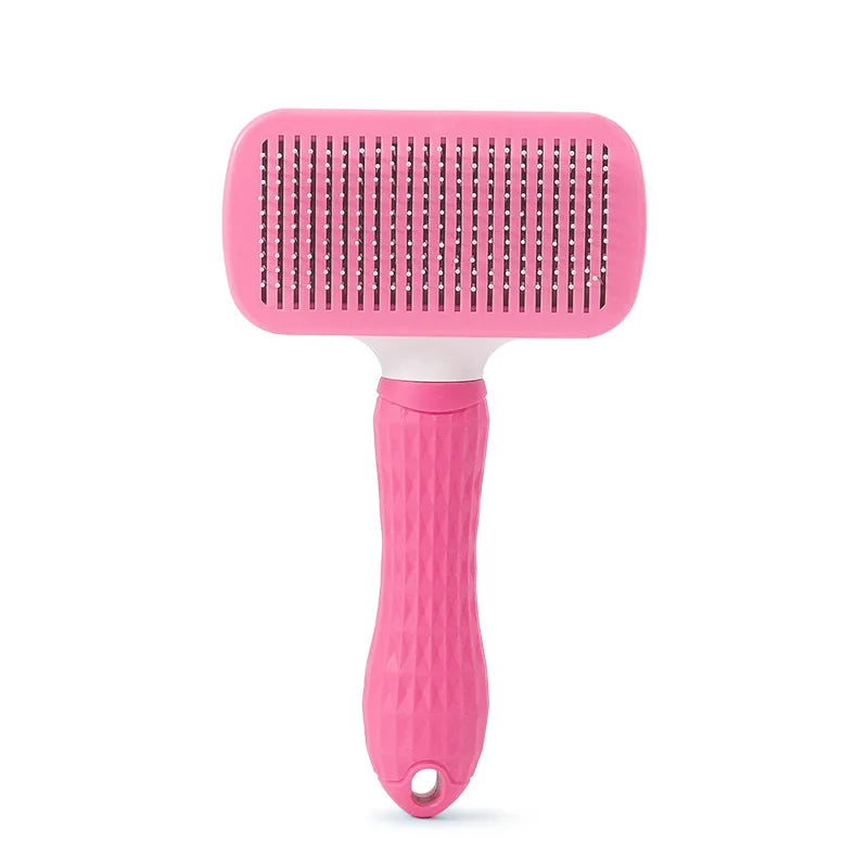 Pet Brush Easy-Clean Button | Detangling Dog Massage Comb Dog Grooming Brush Babs Pink