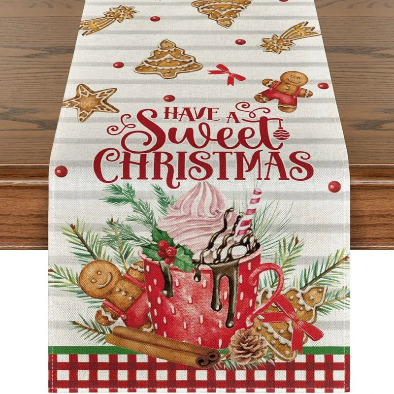 Linen Christmas Table Runner – Snowman & Xmas Tree, 72x13" Christmas Table Runner Babs 7 183x33cm