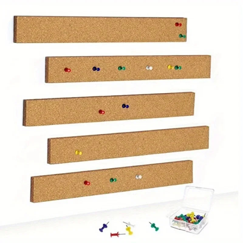 Self-Adhesive Cork Strips Memo Board Set – 5 Strips + Pins Cork Memo Board Strip Babs