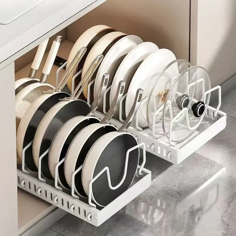 Pull-Out Pots & Pans Organizer | Sliding Lid & Spice Rack Kitchen Cabinet Organizer Babs