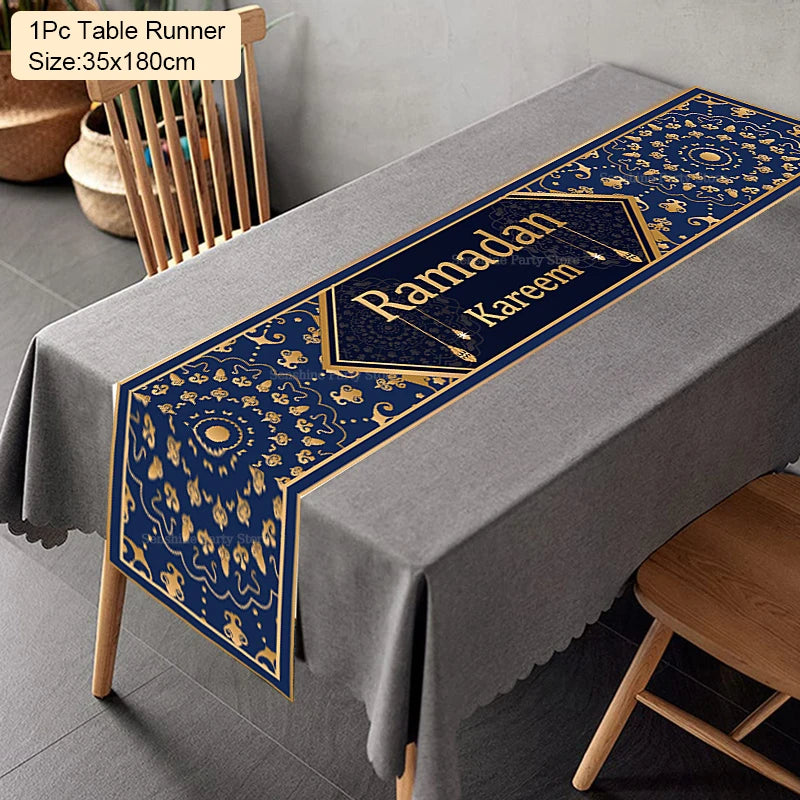 Ramadan Eid Mubarak Table Runner – Festive Polyester Tablecloth Festive Table Runner Babs 15