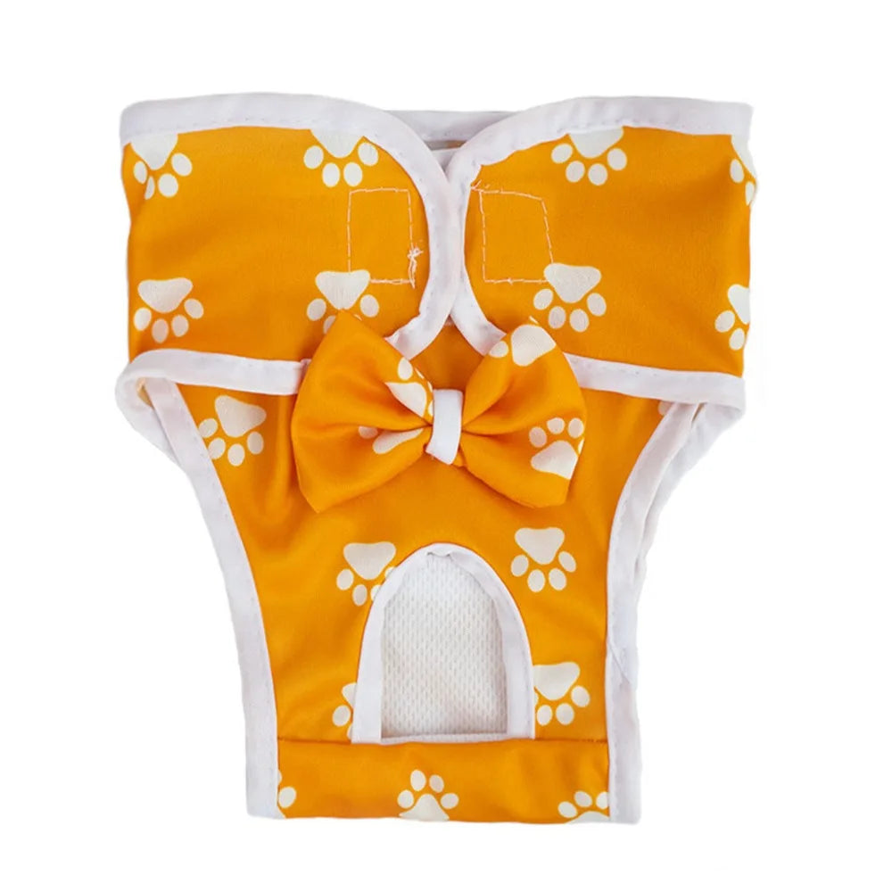 Washable Dog Diaper Pants – Adjustable Paw Pattern, S–XL Dog Diaper Pants Babs Orange-M
