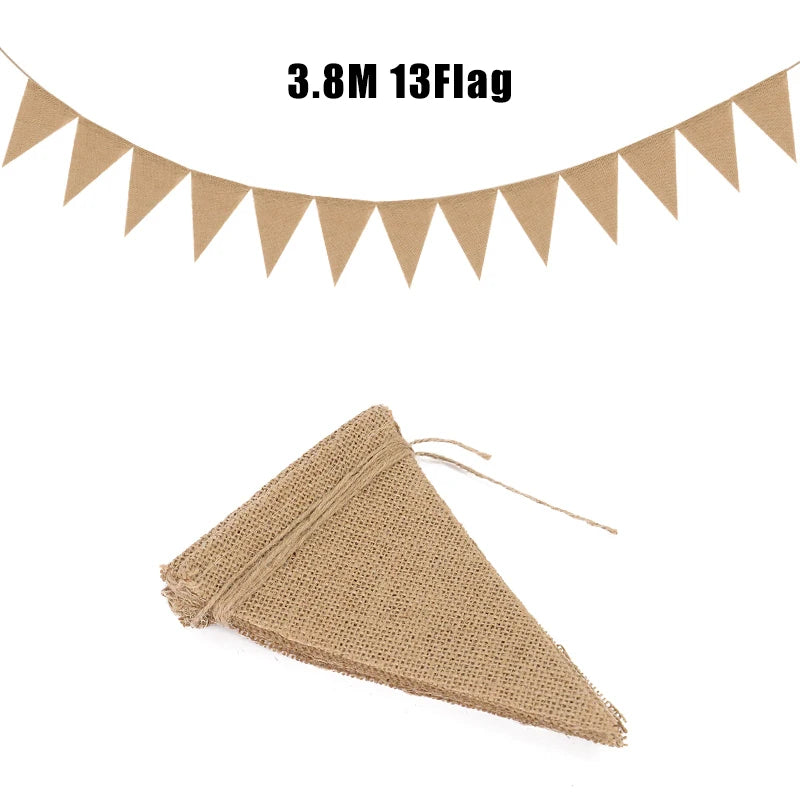 3.8M Vintage Burlap Bunting Banner – 13 Flag Jute Garland Party Bunting Banner Babs