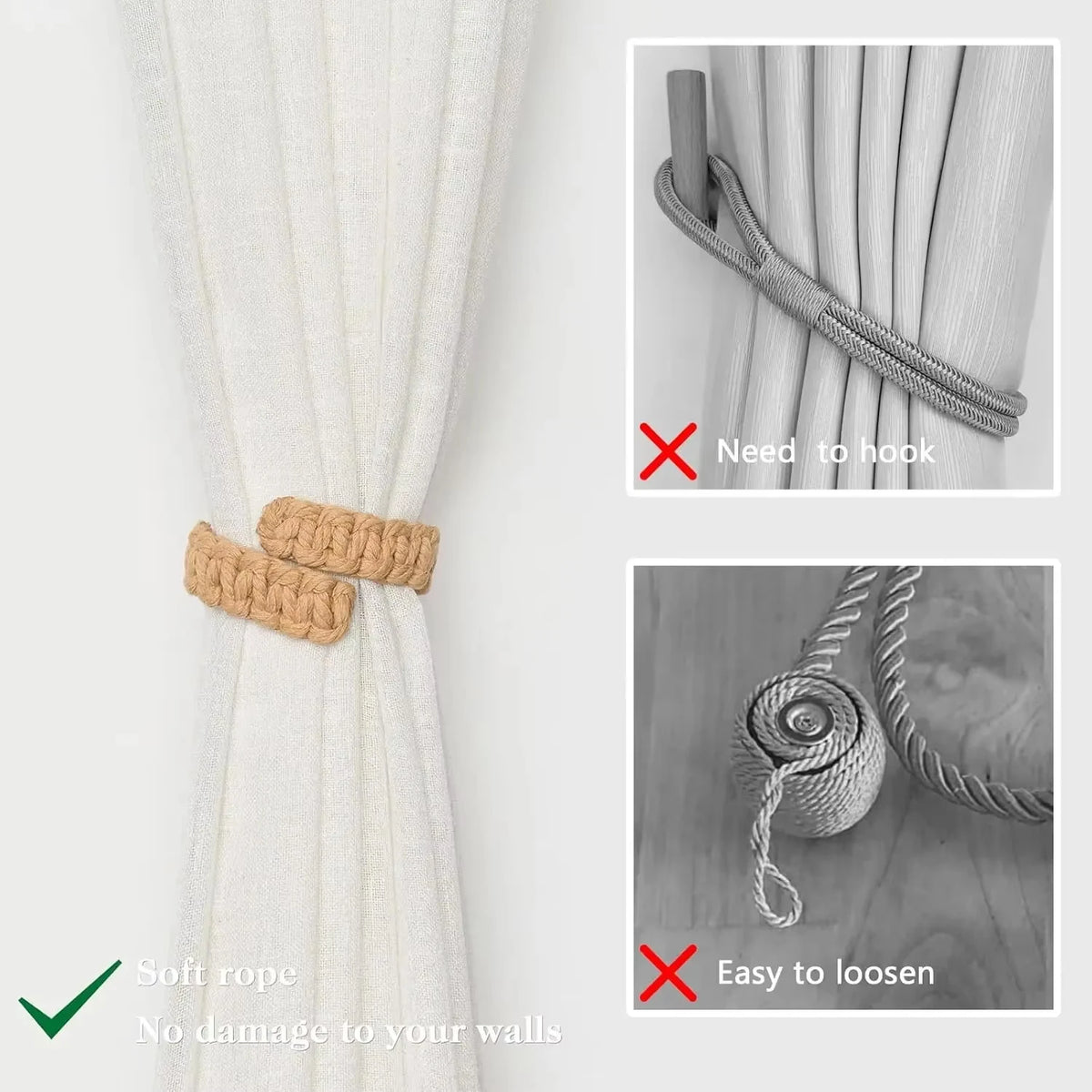 No-Drill Twist Curtain Tiebacks – Braided Rope Holdbacks Curtain Tiebacks Babs