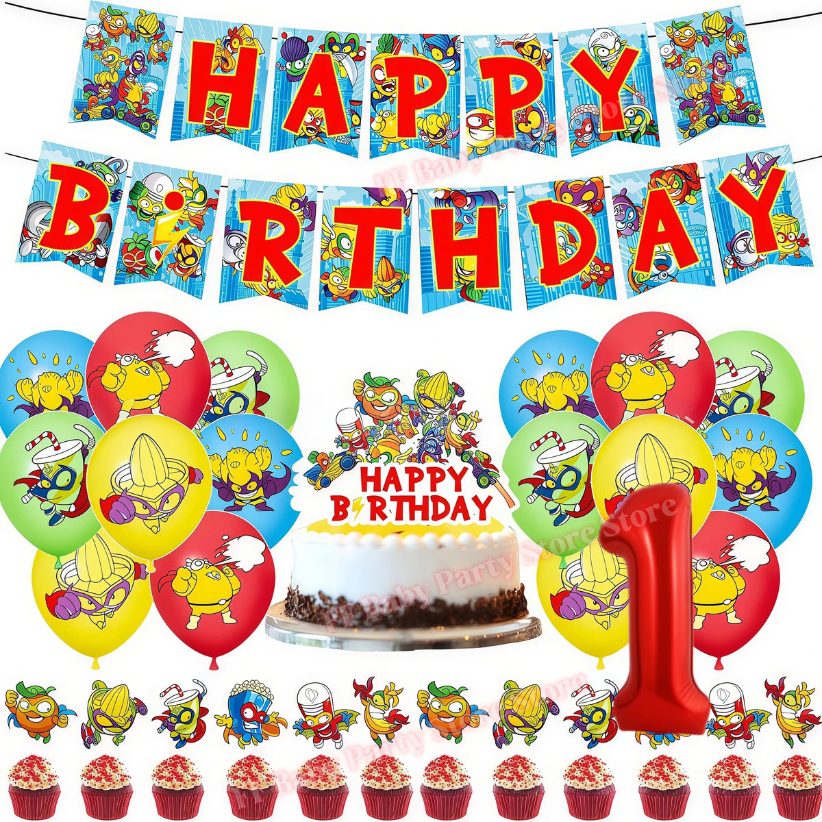 Superthings Party Balloons, Cake Toppers & Backdrop Set – 6pcs Party Decoration Set Babs 31pcs number-1 others