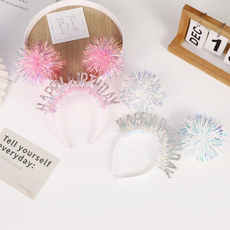 Sparkly Tinsel Pom-Pom Party Headbands for Kids – 12 Pack Party Headband Set Babs