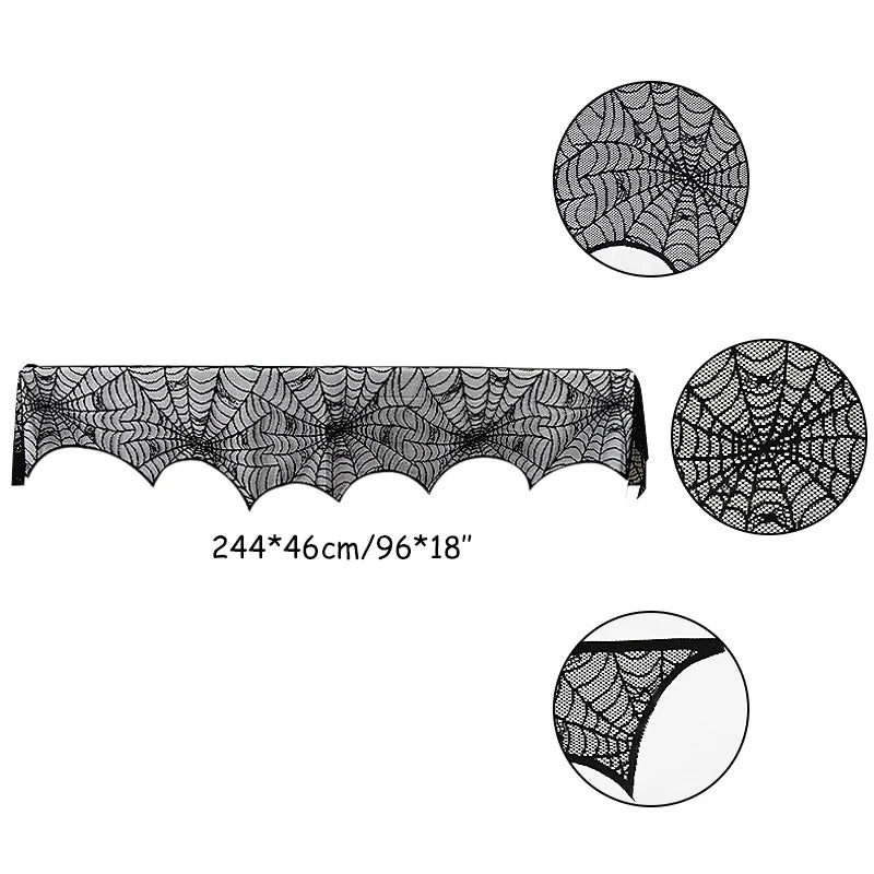 Halloween Lace Spider Web Skull Tablecloth & Mantel Scarf Halloween Table Decoration Babs StyleD