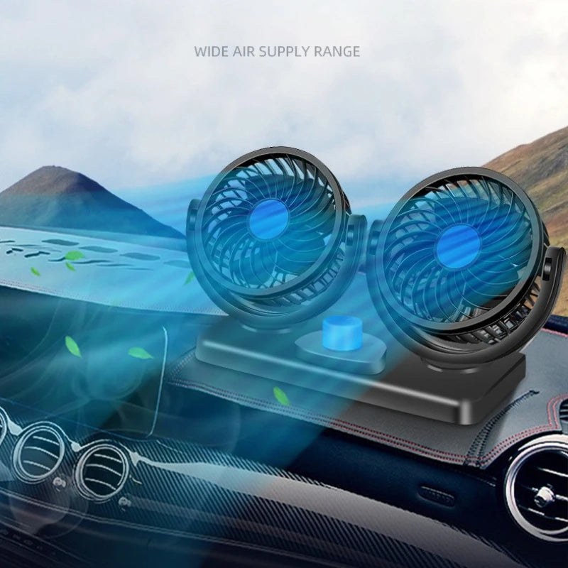 Dual Head Car Cooling Fan 12V/24V – 360° Adjustable Airflow Car Cooling Fan Babs