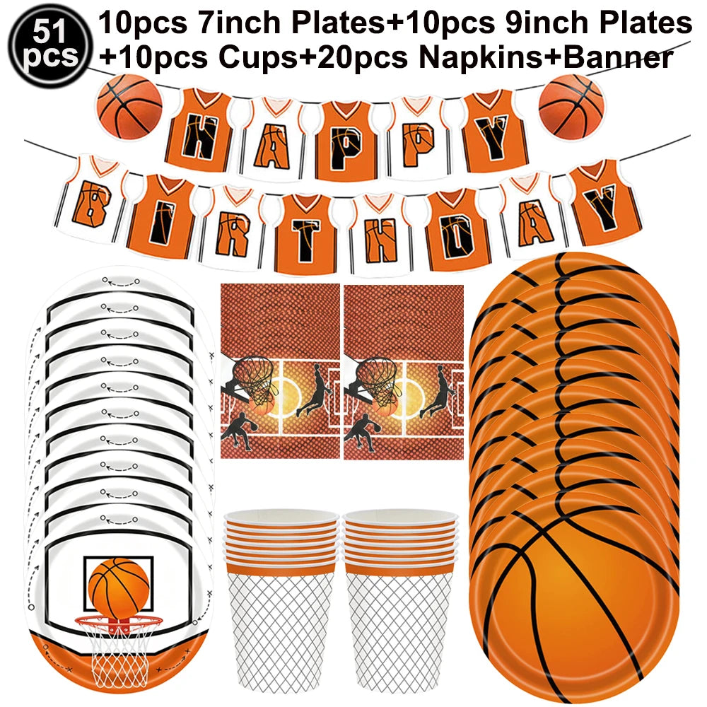 Basketball Birthday Party Decor – Foil Balloon, Banner & Swirls Party Decoration Set Babs DEEP BLUE As pictures show