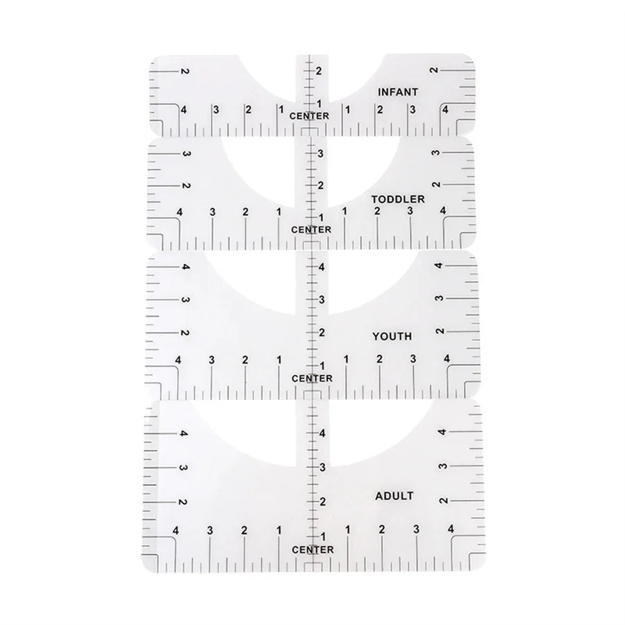 T-Shirt Alignment Ruler Guide Set – 4 Sizes Transparent PVC Sewing Alignment Ruler Babs