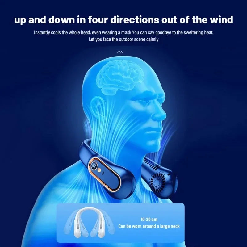 HOMEFISH USB Neck Fan – 5-Speed, Digital Display, Foldable Wearable Neck Fan Babs
